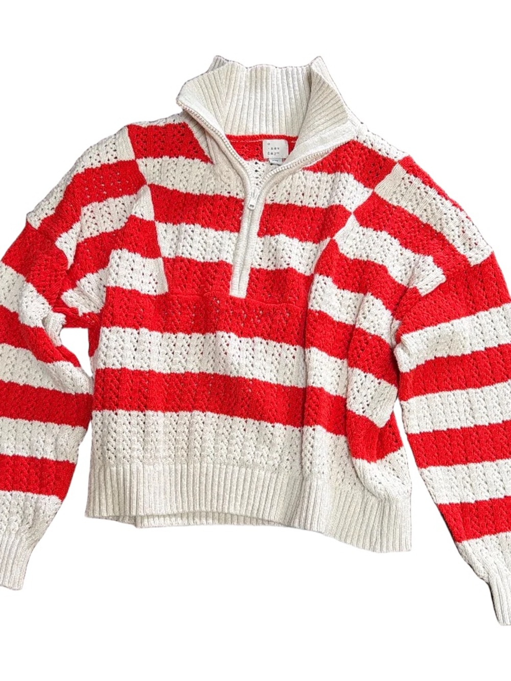 A New Day Coral & Cream Striped Quarter Zip Sweater XXL | Cozy Knit Pullover